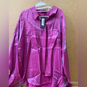 Nasty gal oversized iridescent pink/purple button up